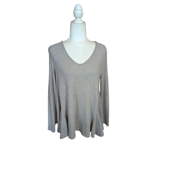 Waffle Knit Tunic Casual Relaxed Neutral Mushroom By Stevie Hender Sz L - Picture 6 of 8
